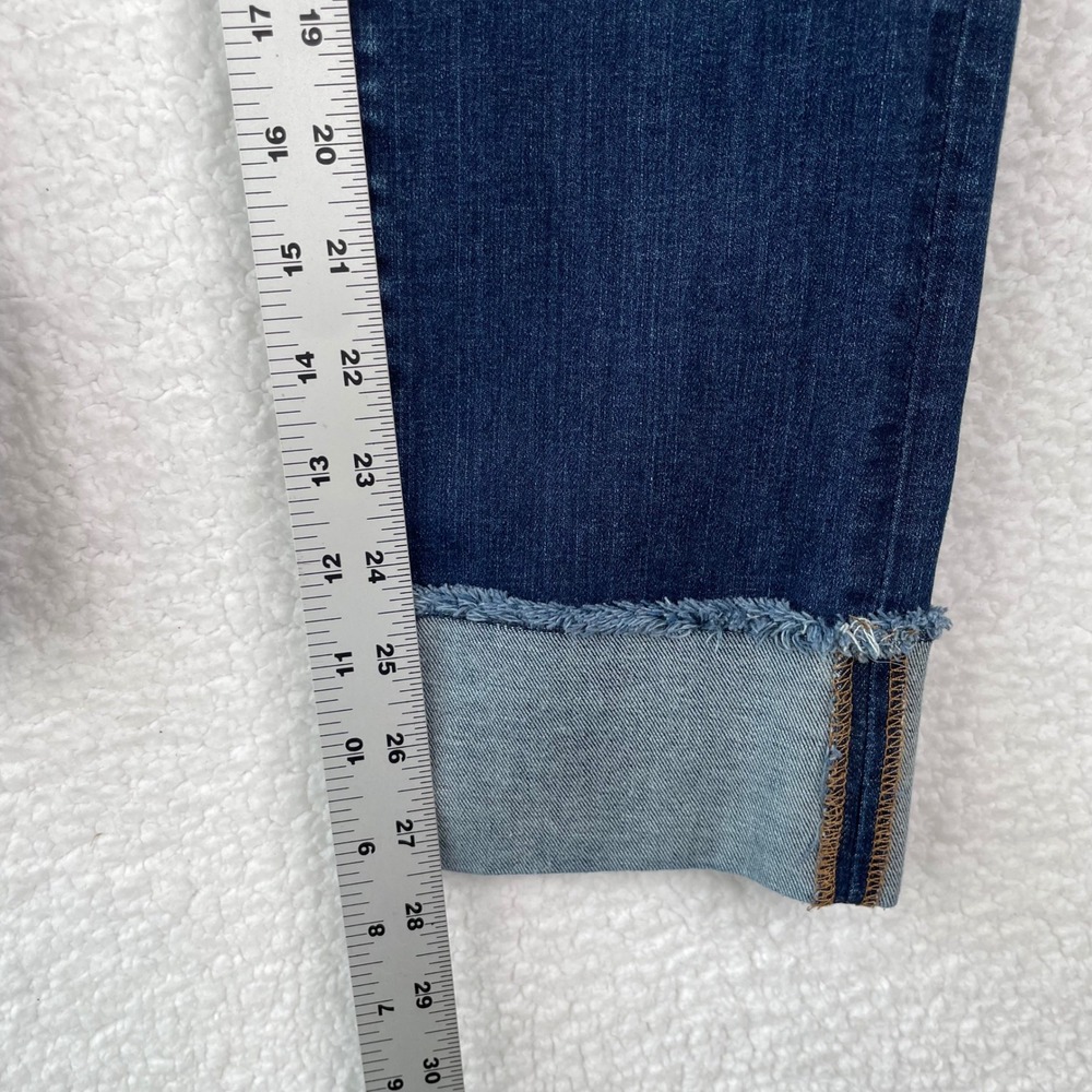 Loft Womens Modern Straight Leg Jeans Dark Wash Raw Hem Size 6 28 Indigo Stretch - Picture 9 of 13